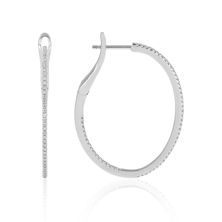 women’s ethnic earrings-Luvente 14K Inside Out Hoop Earring E03030