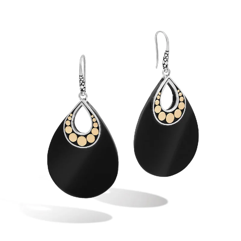 women’s stud earrings-Dot Gold and Silver French Wire Earrings with Black Onyx