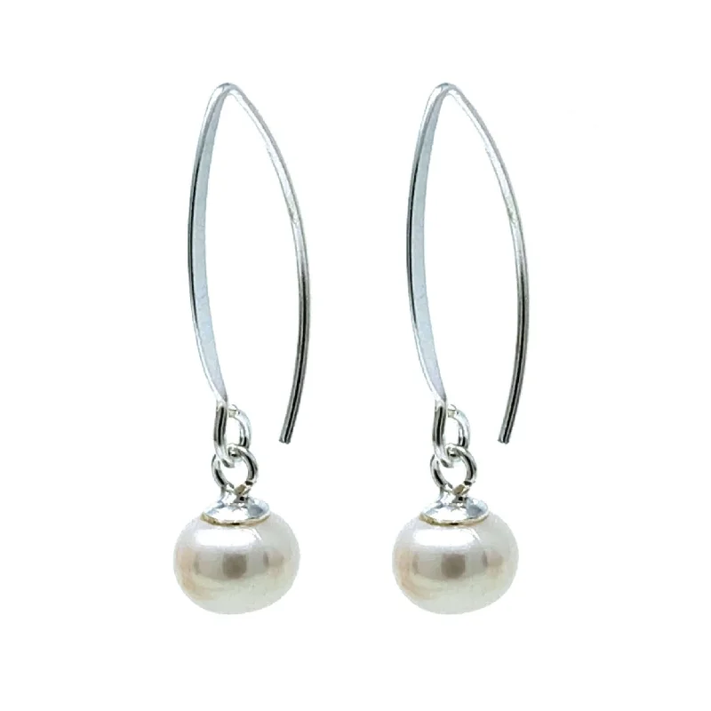 women’s gold diamond earrings-Freshwater Pearl Drop Earrings On Sterling Silver Hooks