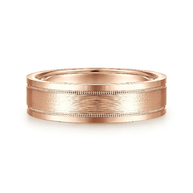 women’s unique engagement rings-14K Rose Gold 6mm - Men's Wedding Band in Satin Finish