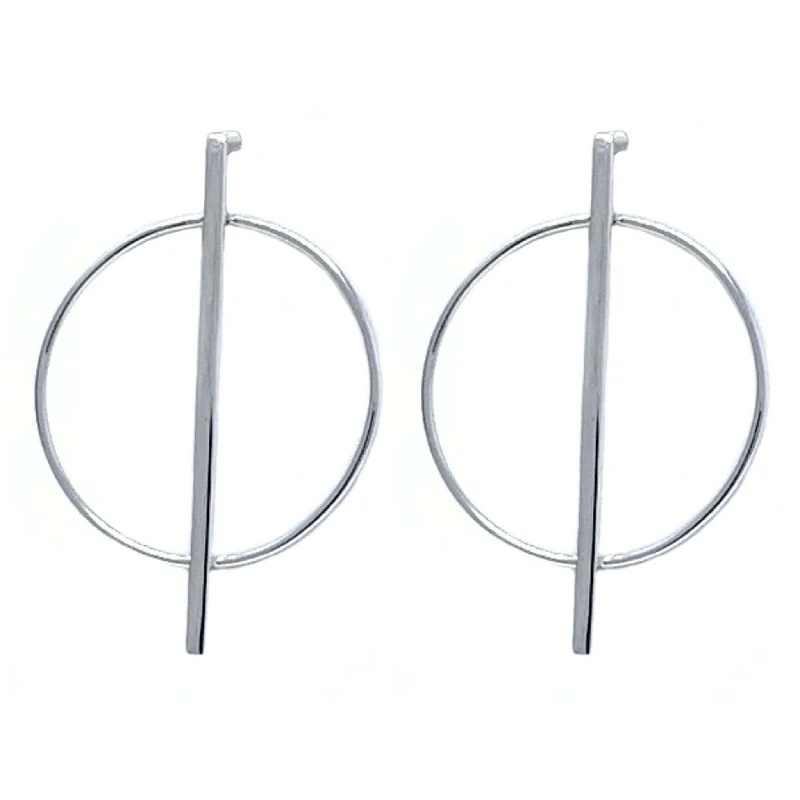 women’s crystal earrings-Sterling Silver Bar & Circle Stud Earrings