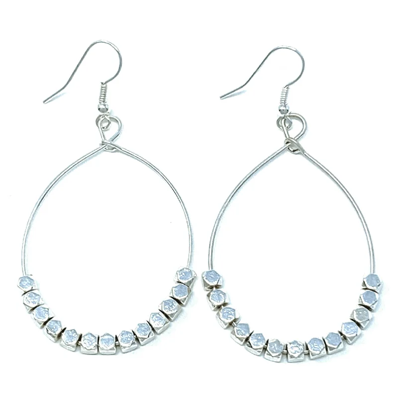 women’s mixed material earrings-Silver Beaded Hoop Earrings