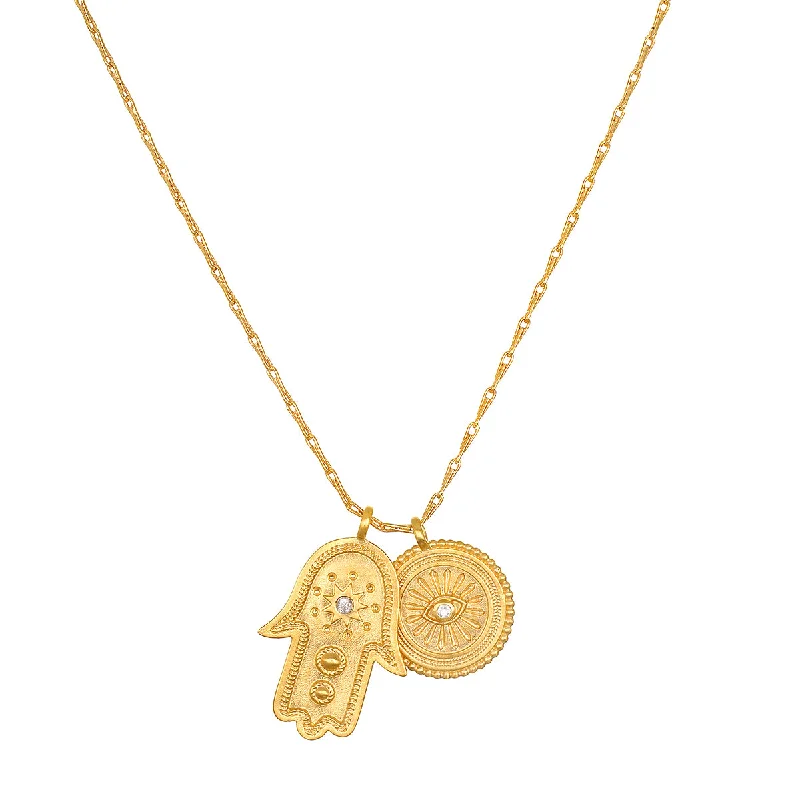 women’s gold pendant necklaces-Protected Path Hamsa Evil Eye Gold Necklace