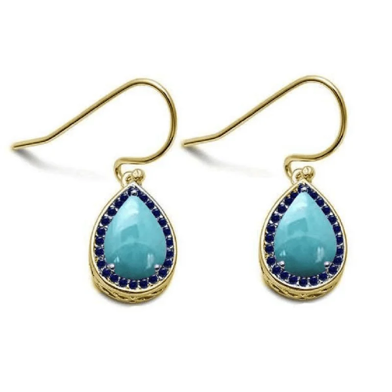 women’s gold gemstone earrings-Larimar & Sapphire Teardrop Gold Plated Sterling Silver Earrings