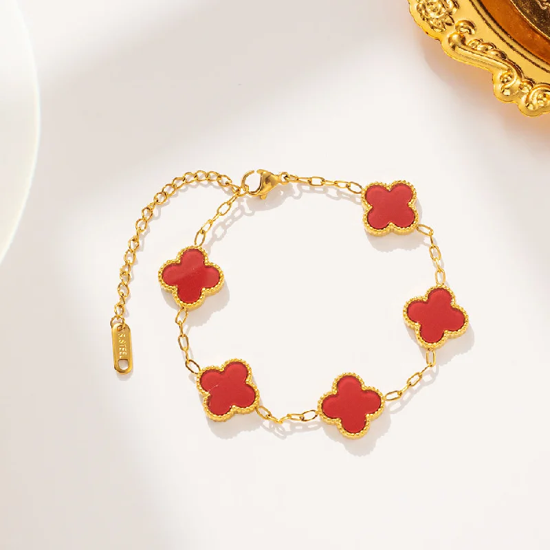 913 Double sided Red Shell Bracelet Gold