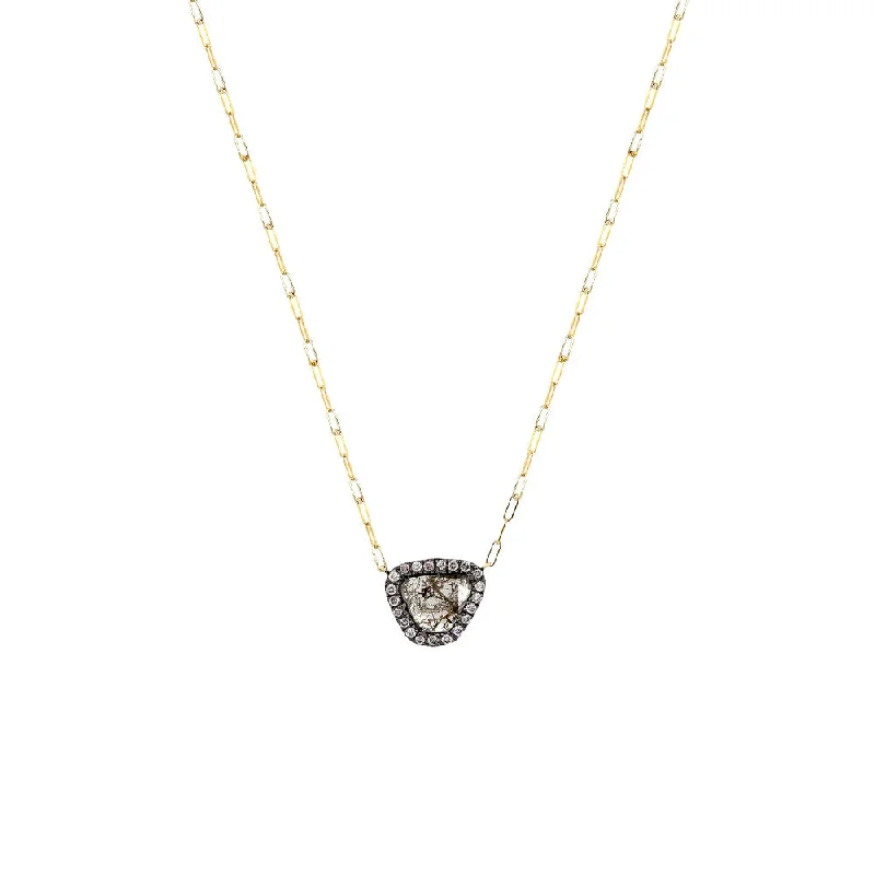 women’s custom necklaces-18 Karat Yellow Gold Necklace with Black Diamond Slice