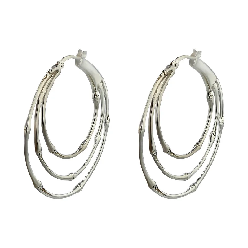 women’s gold gemstone earrings-John Hardy Silver Bamboo Triple Hoop Earrings