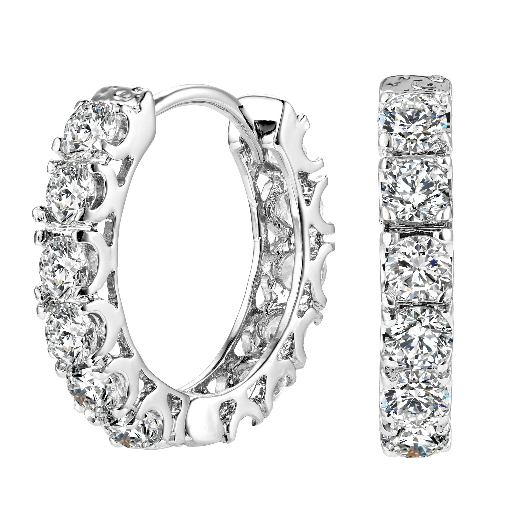 women’s art deco earrings-Lila Round CZ Silver Huggie Hoop Earrings