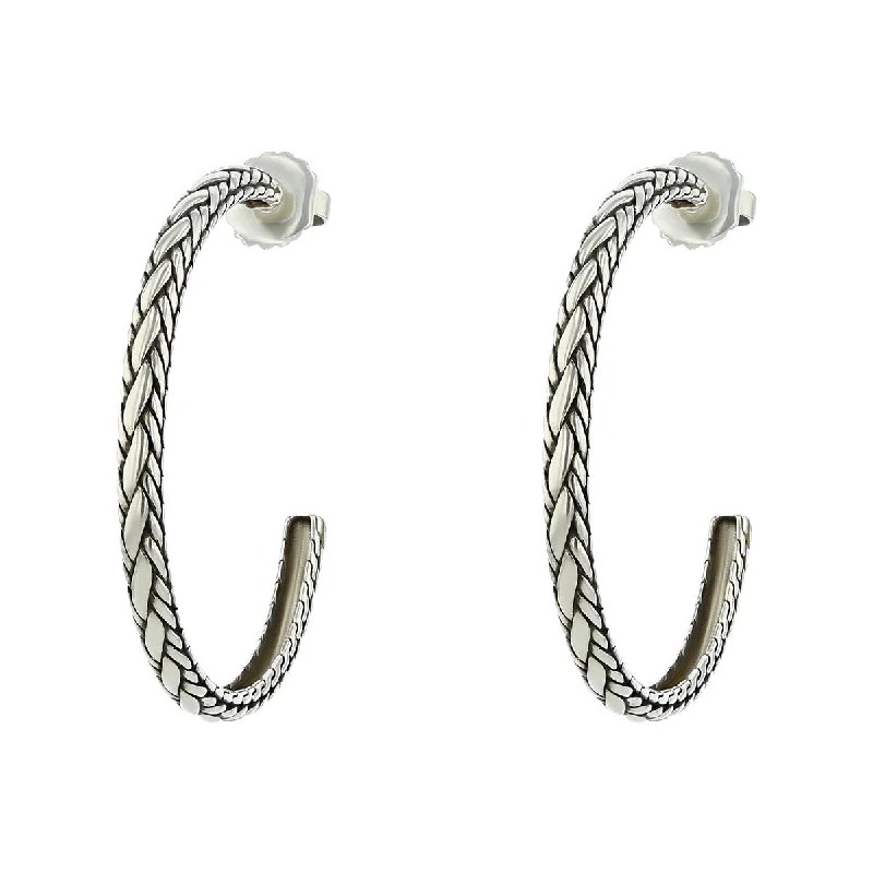 women’s chain earrings-John Hardy Sterling Silver Hoop Earrings