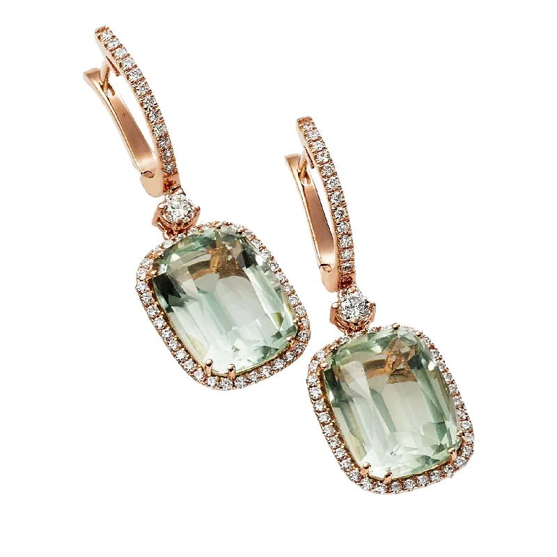 women’s heart-shaped earrings-Green Amethyst Diamond Dangle Earrings