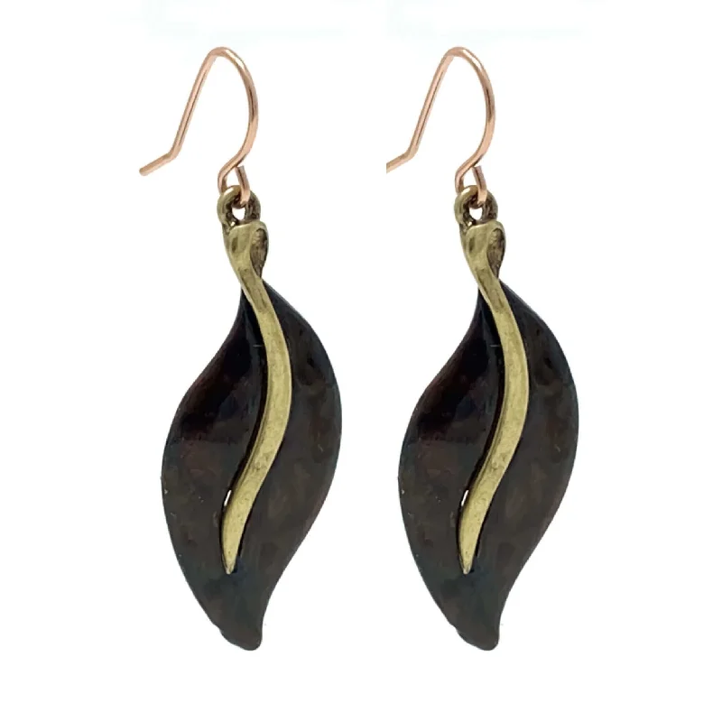 women’s colorful gemstone earrings-Patina Gold Leaf Earrings