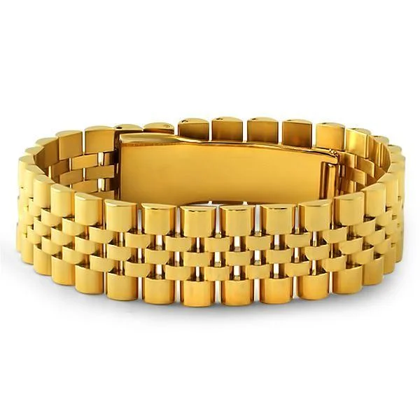 women’s bangles with stones-Gold Steel Jubilee Polished Hip Hop Bracelet