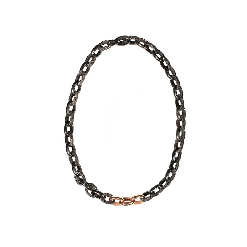 women’s chain necklaces-Sterling Silver Black Rhodium Alternating Link NOEL Necklace with Rose Gold links