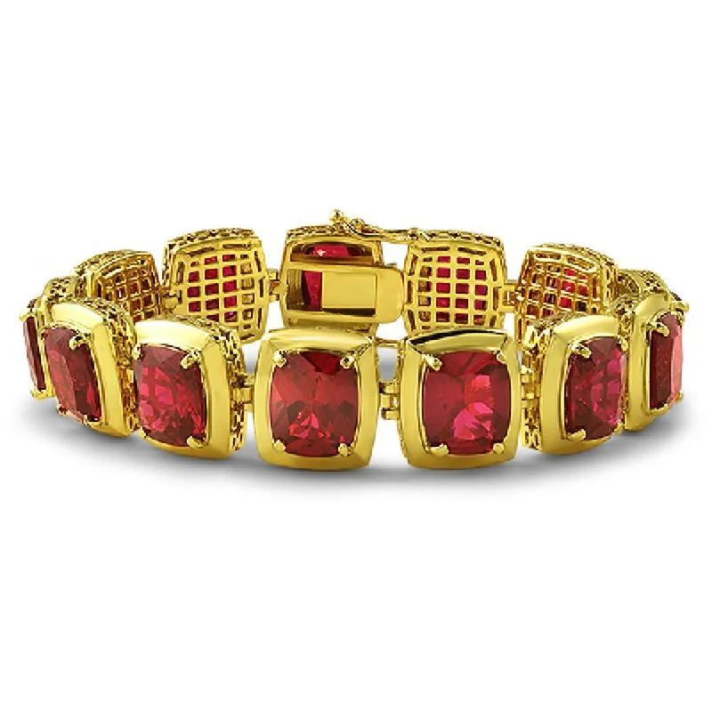 women’s engraved silver bangles-Lab Ruby CZ Clean Frame Gold Bracelet