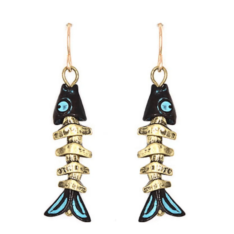 women’s gold diamond earrings-Gold Fish Bone Earrings