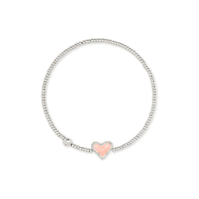 women’s multi-strand bracelets-Kendra Scott Silver Ari Heart Stretch Bracelet in Rose Quartz