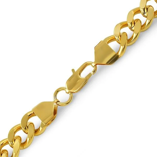 women’s stackable gold bracelets-Cuban IP Gold Stainless Steel Bracelet 12MM