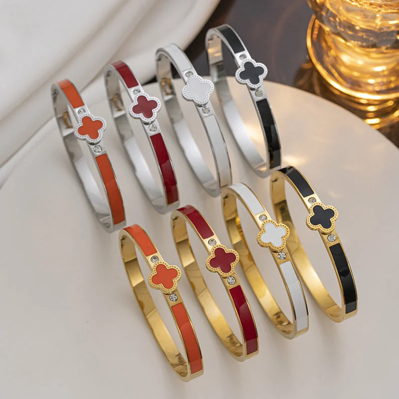 women’s leather bracelets-Ellipse Titanium Steel 18K Gold Plated Bangles