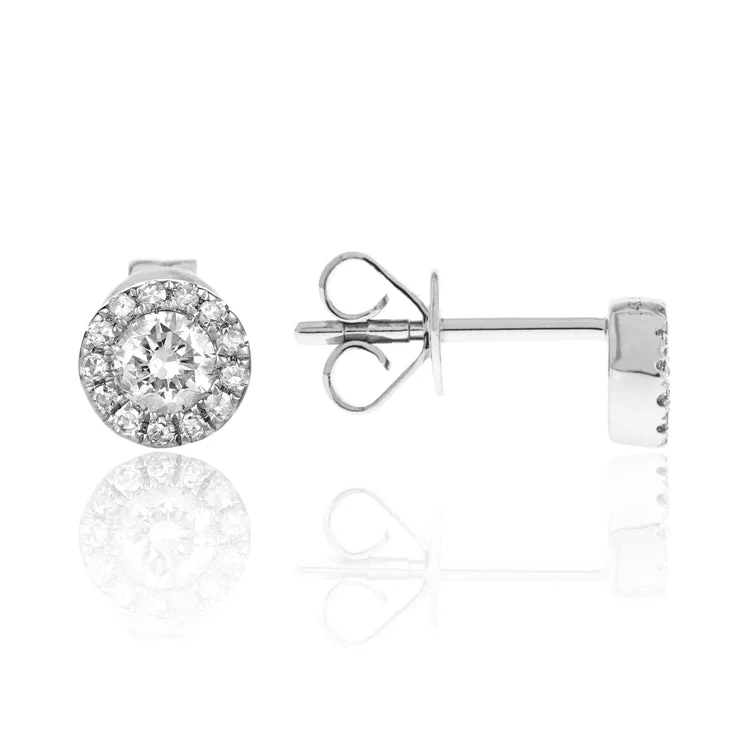 women’s oversized earrings-Luvente 14k White Gold Diamond Earrings with Diamond Halo E03128-RD