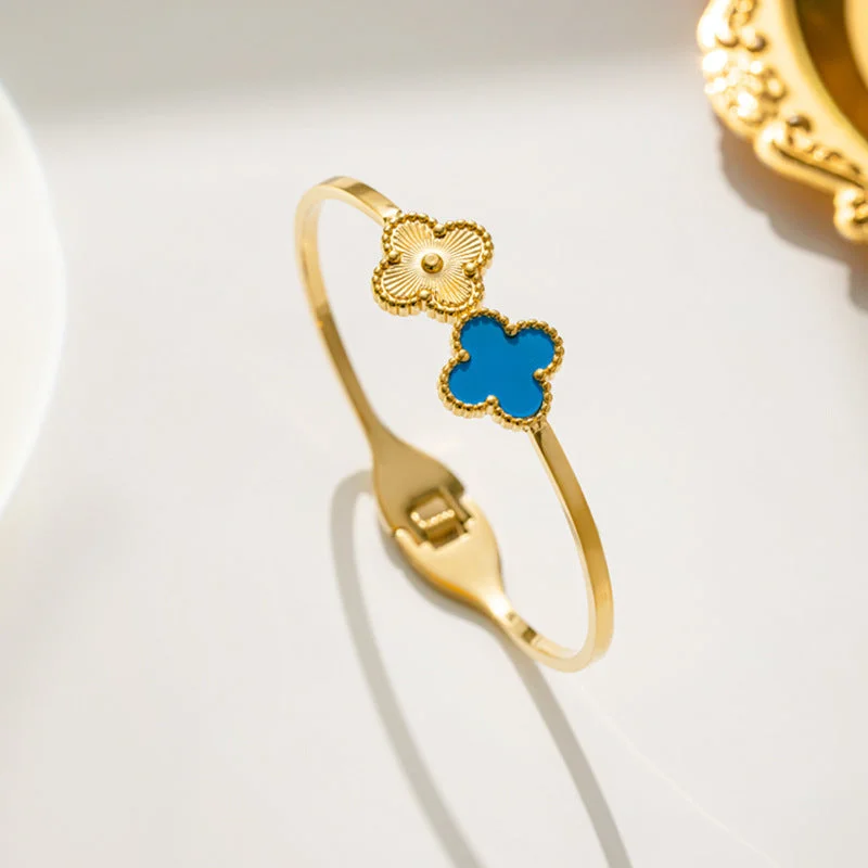 158 Golden Clover Blue Shell Laser Bracelet