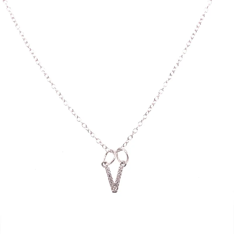 women’s fashionable necklaces-0.05 Carat Diamond Initial "V" Necklace 14K White Gold