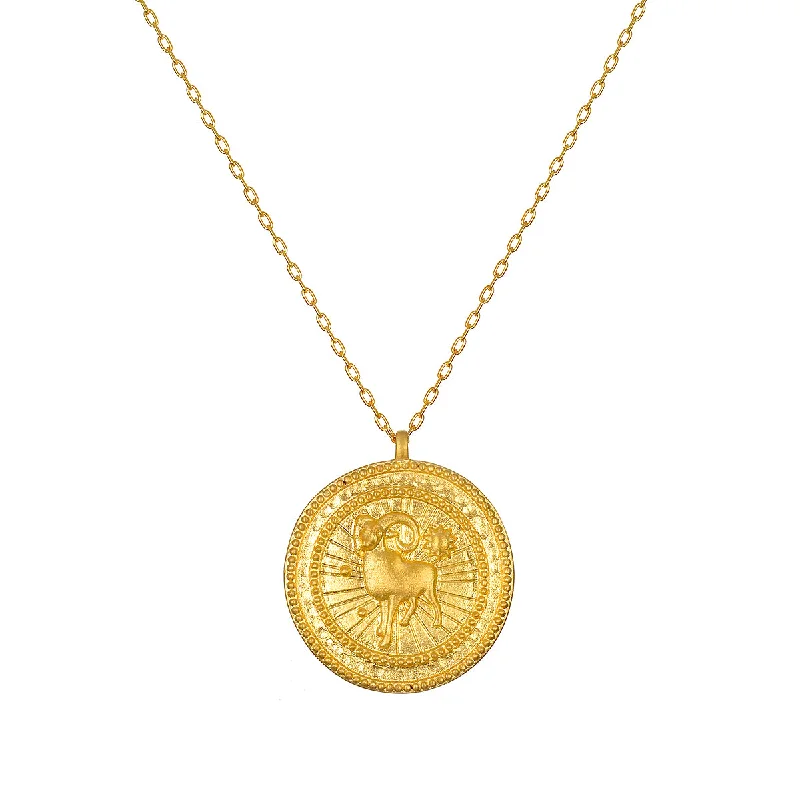 women’s simple necklaces-Aries Gold Zodiac Coin Necklace