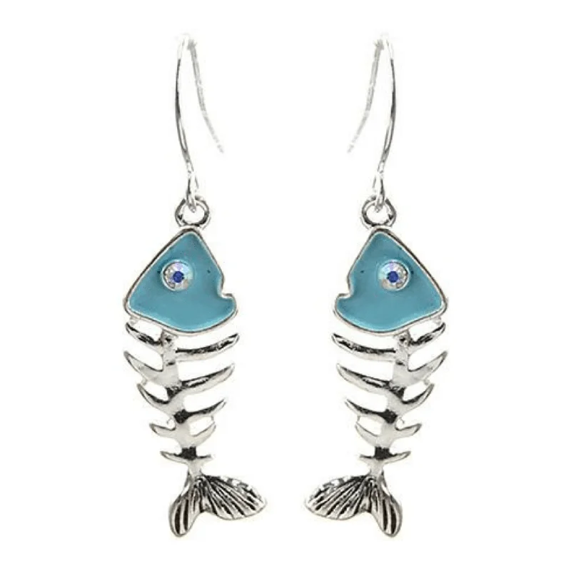 women’s elegant earrings-Turquoise & Silver Fish Bone Earrings