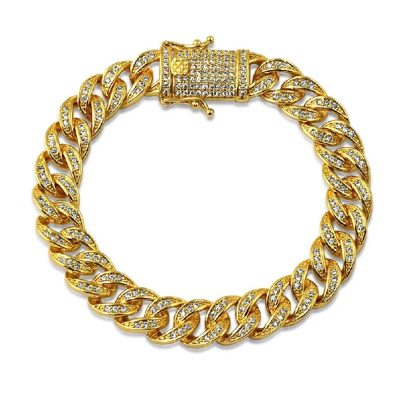 women’s fashion bangles-Gold 10MM Miami Cuban CZ Bling Ice Lock Bracelet