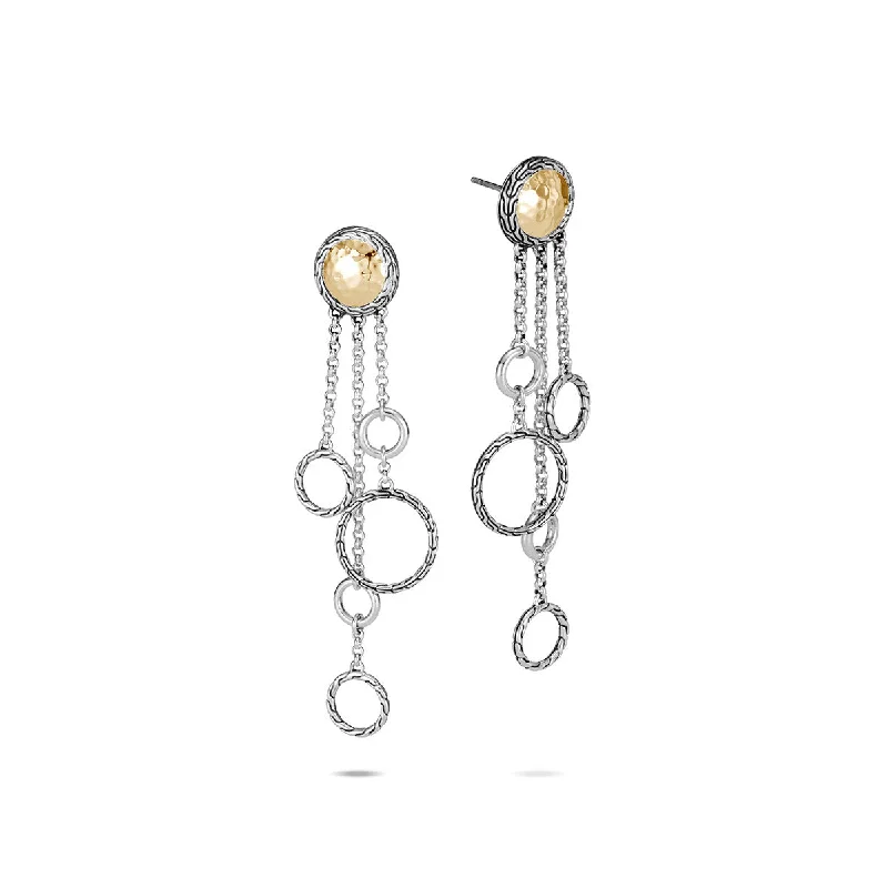 women’s bridal earrings-Classic Chain Hammered Gold and Silver Chandelier Earrings