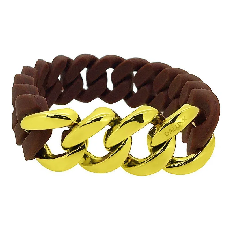 women’s custom charm bracelets-Gold Cuban Brown Rubber Bracelet