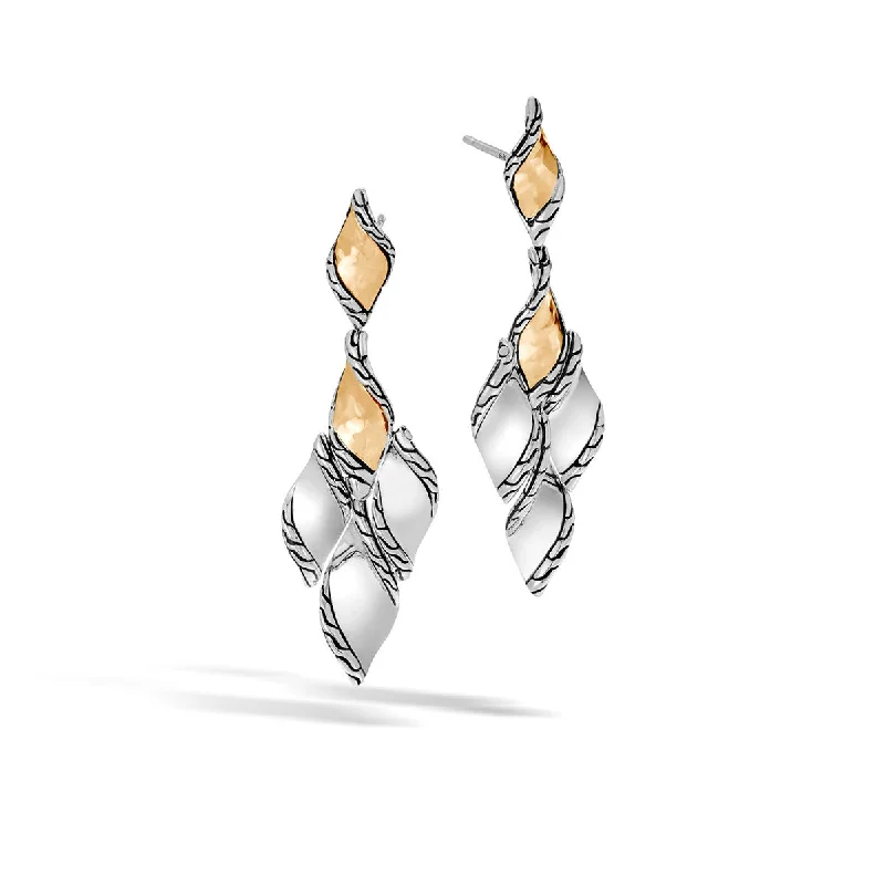 women’s crystal earrings-Classic Chain Wave Hammered 18K Gold and Silver Drop Earrings