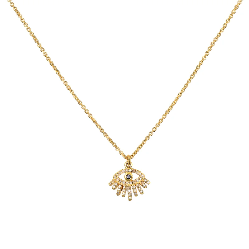 women’s statement necklaces-Mini All-Seeing Eye 14kt Gold Diamond Necklace