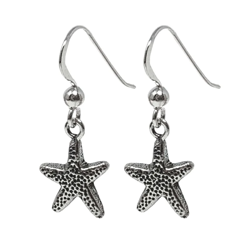 women’s gold diamond earrings-Starfish Earrings In Oxidized Sterling Silver