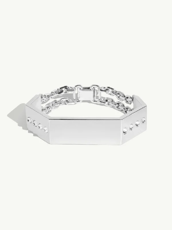 women’s luxury bracelets-Octavian Brilliant-Cut White Diamond ID Bracelet In Sterling Silver - Small