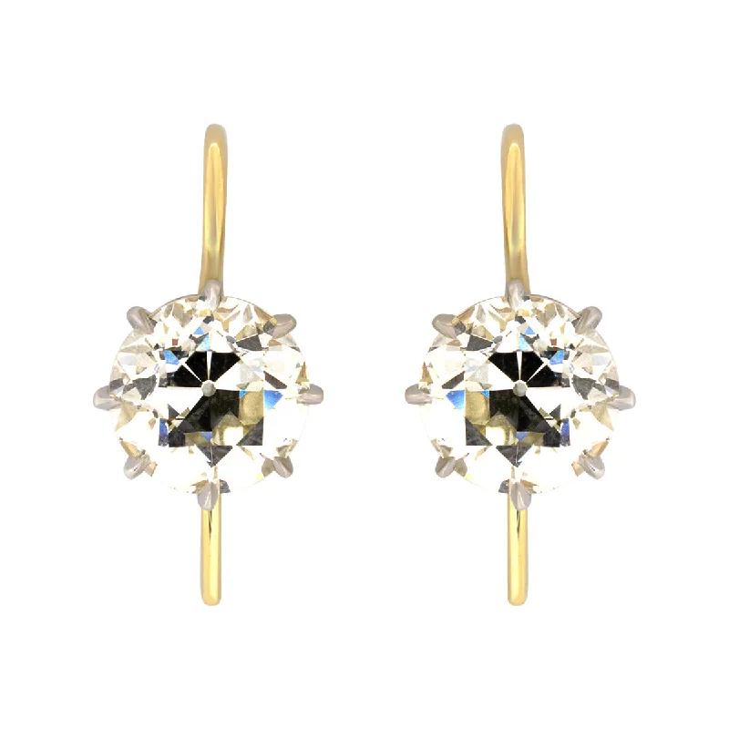 women’s personalized earrings-Gold and Platinum European-cut Diamond Drop Earrings