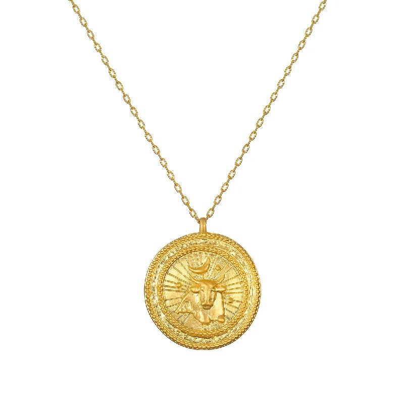 women’s minimalistic necklaces-Taurus Gold Zodiac Coin Necklace