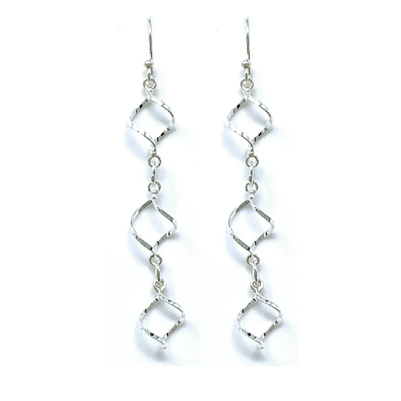 women’s gold diamond earrings-Twisted Hoop Chain Link Sterling Silver Earrings