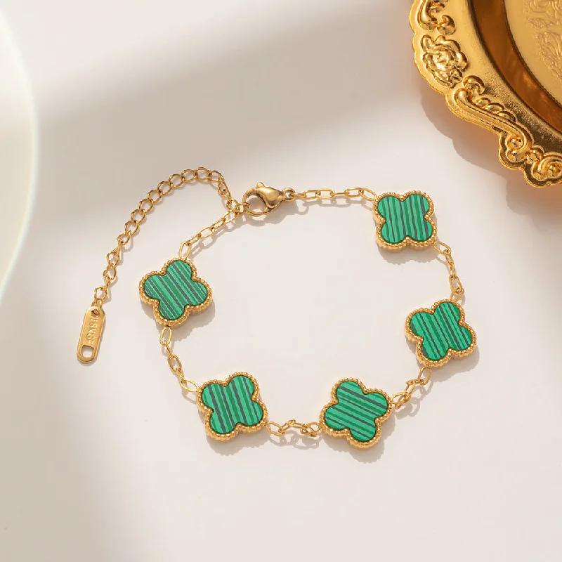 913 Double sided Green Shell Bracelet Gold