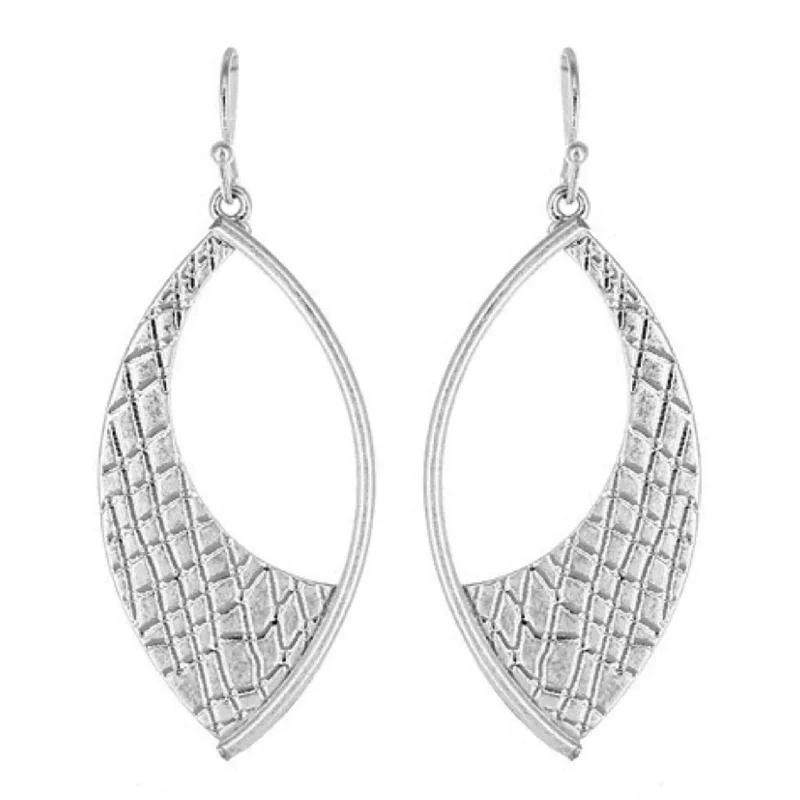 women’s heart-shaped earrings-Textured Worn Silver Marquise Shape Earrings