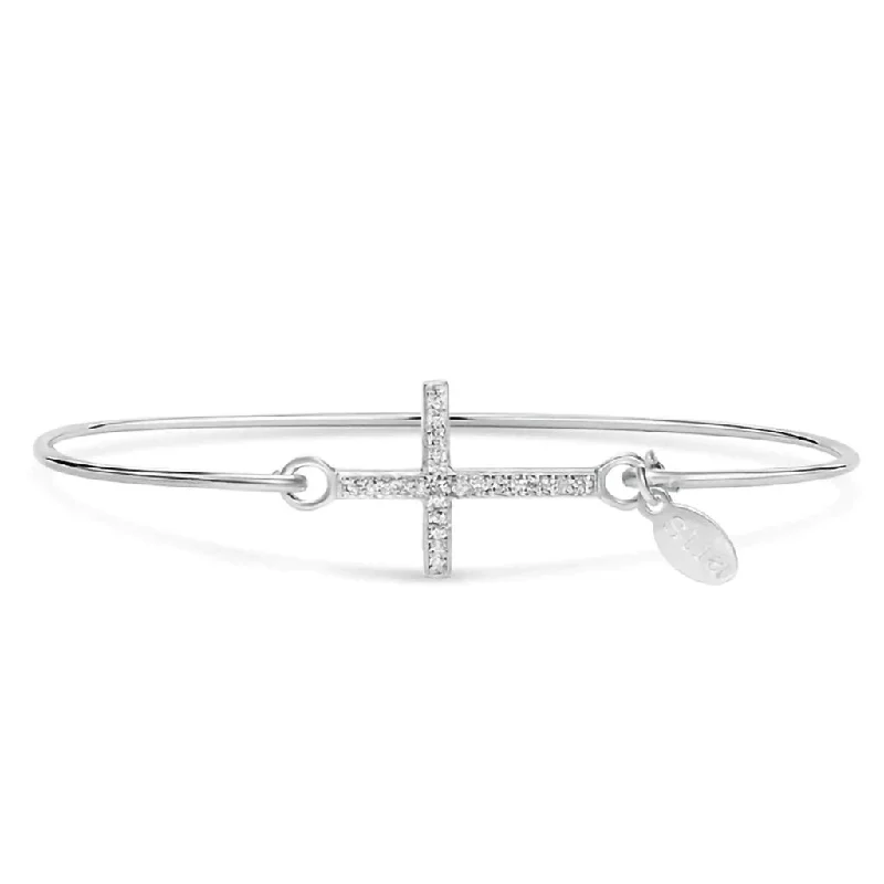 women’s handmade gold bangles-Stia : Pavé Icon Bracelet Cross in Silver