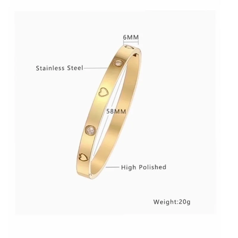 women’s bracelet bangles set-Simple Style Heart Shape Titanium Steel Plating Inlay Zircon Gold Plated Bangle