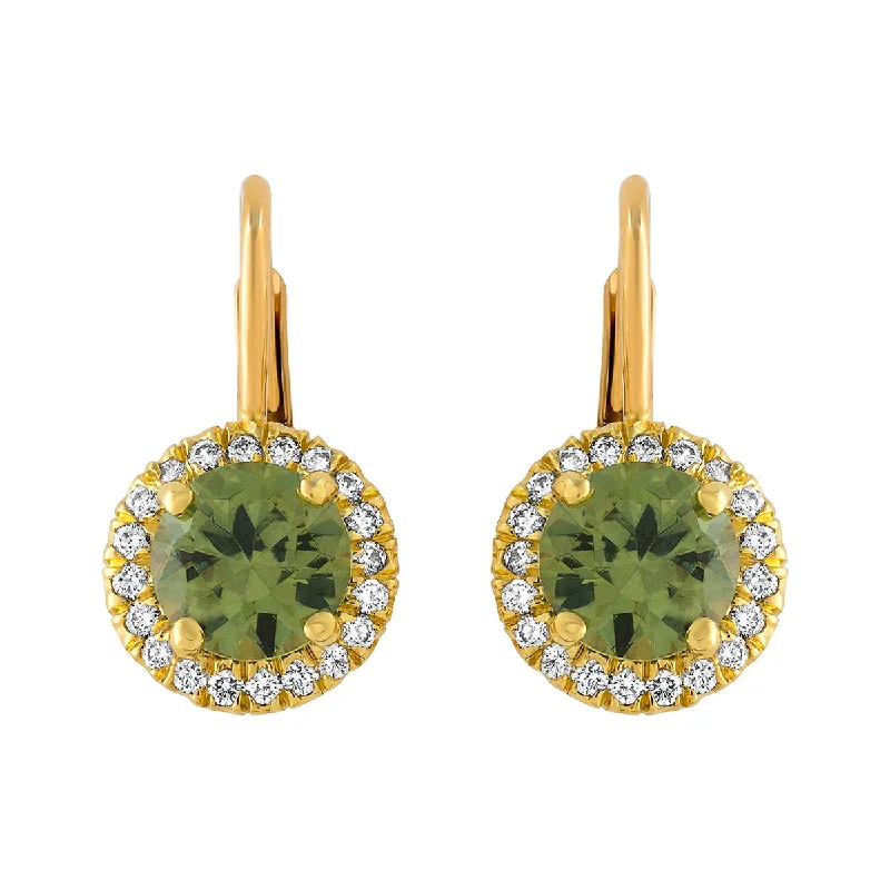 women’s oval earrings-Demantoid Garnet and Diamond Halo Drop Earrings