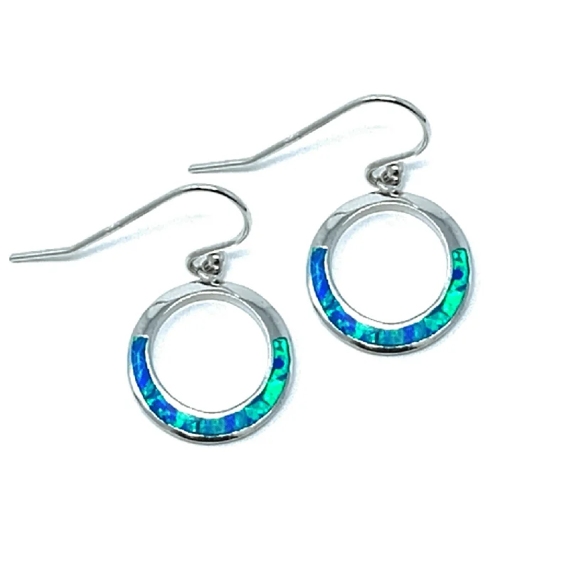 women’s multi-color earrings-Blue Opal Sterling Silver Open Circle Dangle Earrings