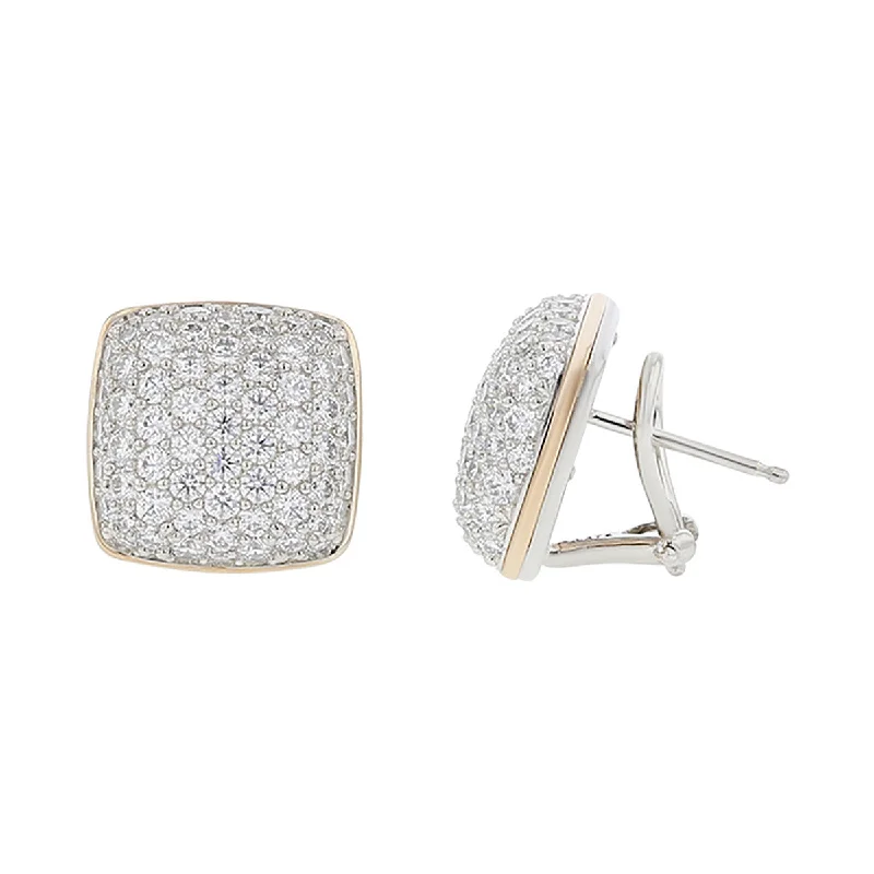 women’s elegant drop earrings-Cushion Shaped Diamond Stud Earrings in Platinum and 18K Gold