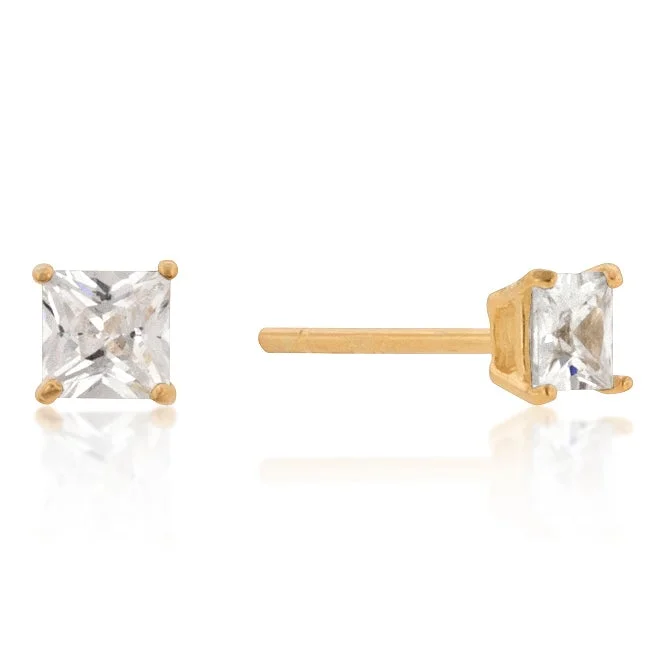 women’s handmade gemstone earrings-Halsey Princess Cut Gold Stud Earrings – 4mm  | 0.5ct | Sterling Silver