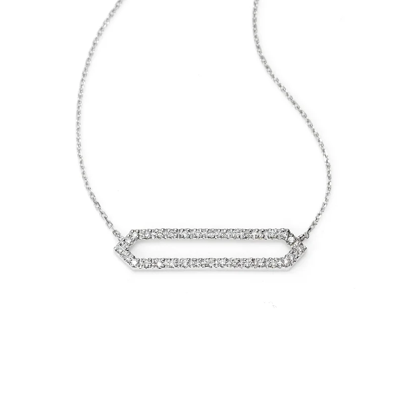 women’s elegant gold necklaces-Double Diamond Bar Necklace, 14K White Gold