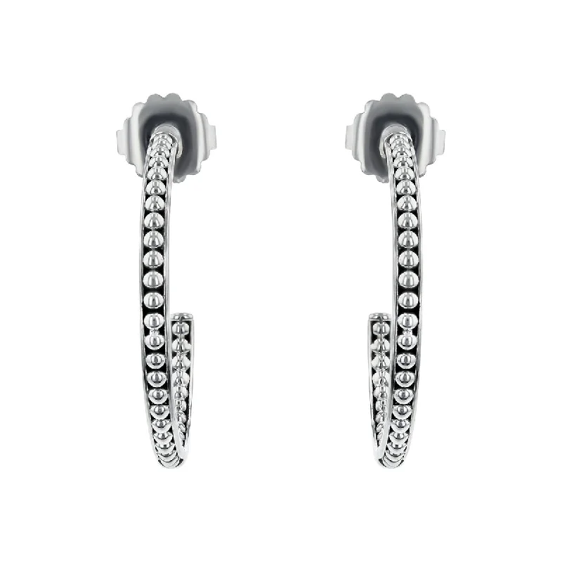 women’s long dangling earrings-Lagos Caviar Hoop Earrings in Sterling Silver