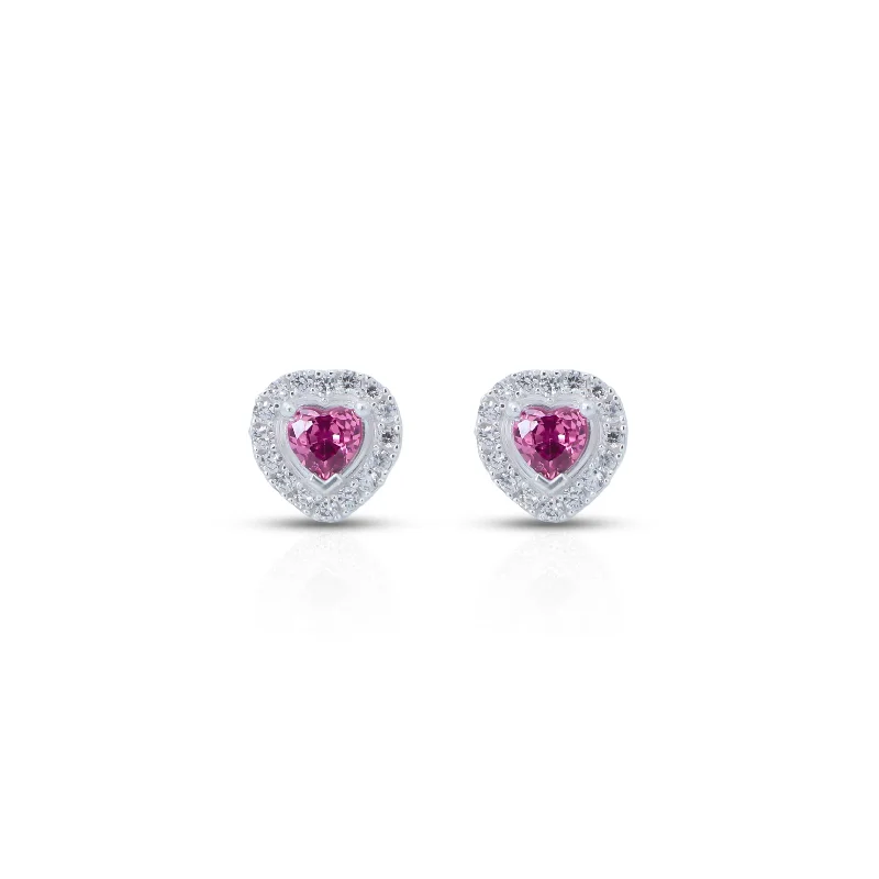 women’s dangling earrings-Heart-Shaped Earrings With Pink Gemstones And Smaller Surrounding Gems.