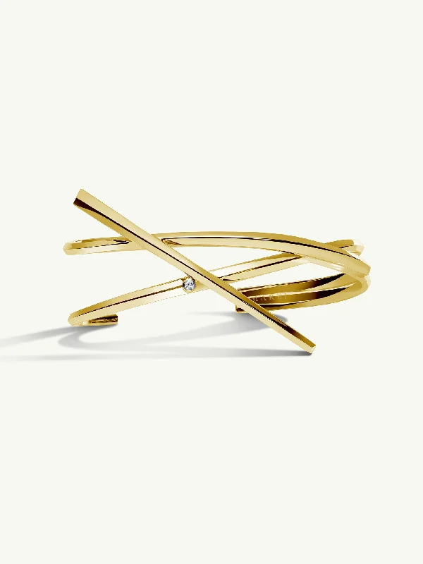 women’s bracelet sets-Pythia Serpentine Twist Brilliant-Cut White Diamond Cuff Bracelet In 18K Yellow Gold