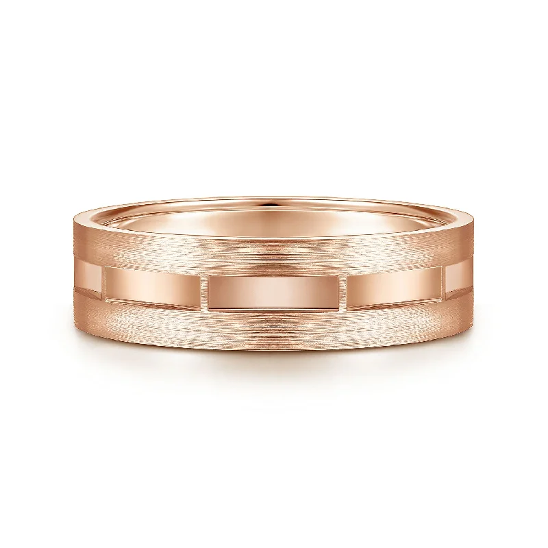 women’s art deco engagement rings-14K Rose Gold 6mm - Interwoven Men's Wedding Band in Brushed and Satin Finish